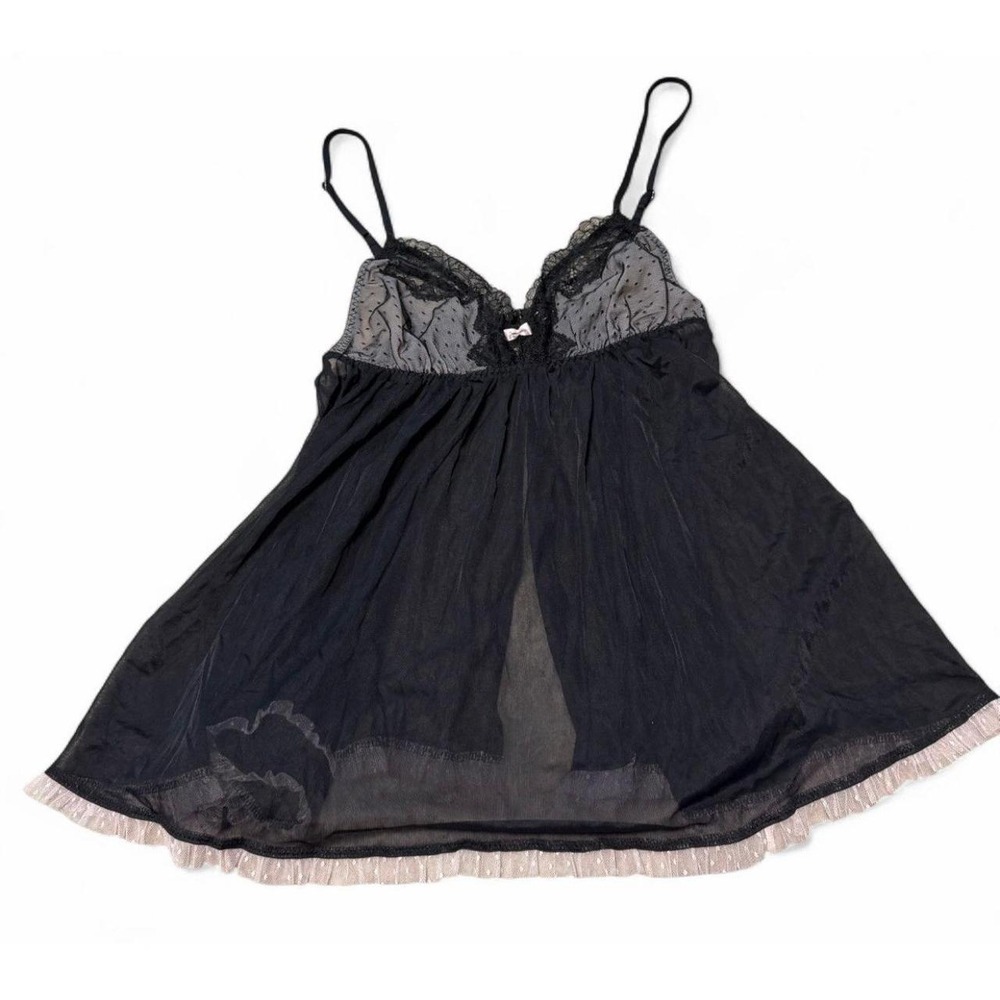 Victoria's Secret Black Sheer Babydoll Lingerie Lace Mesh Size Medium M